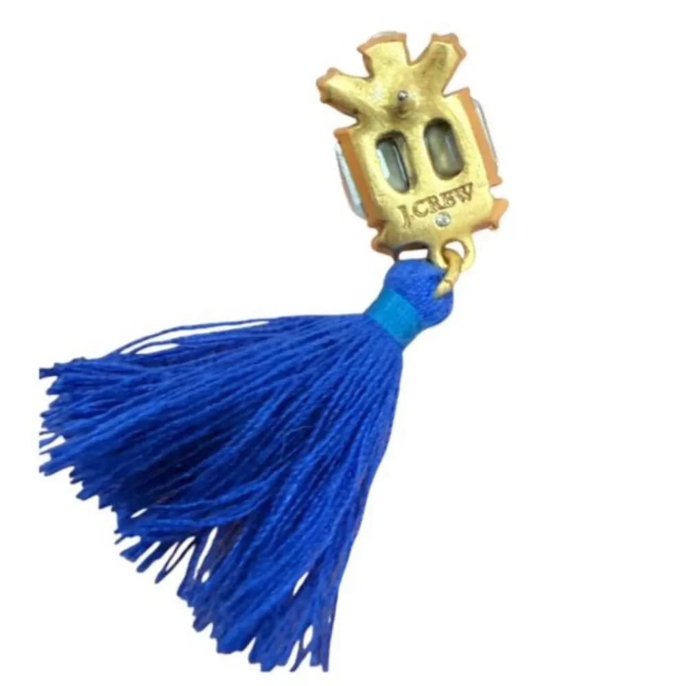 J. Crew Royal Blue Tassel Iridescent Aurora Borealis Crystal Statement Earrings